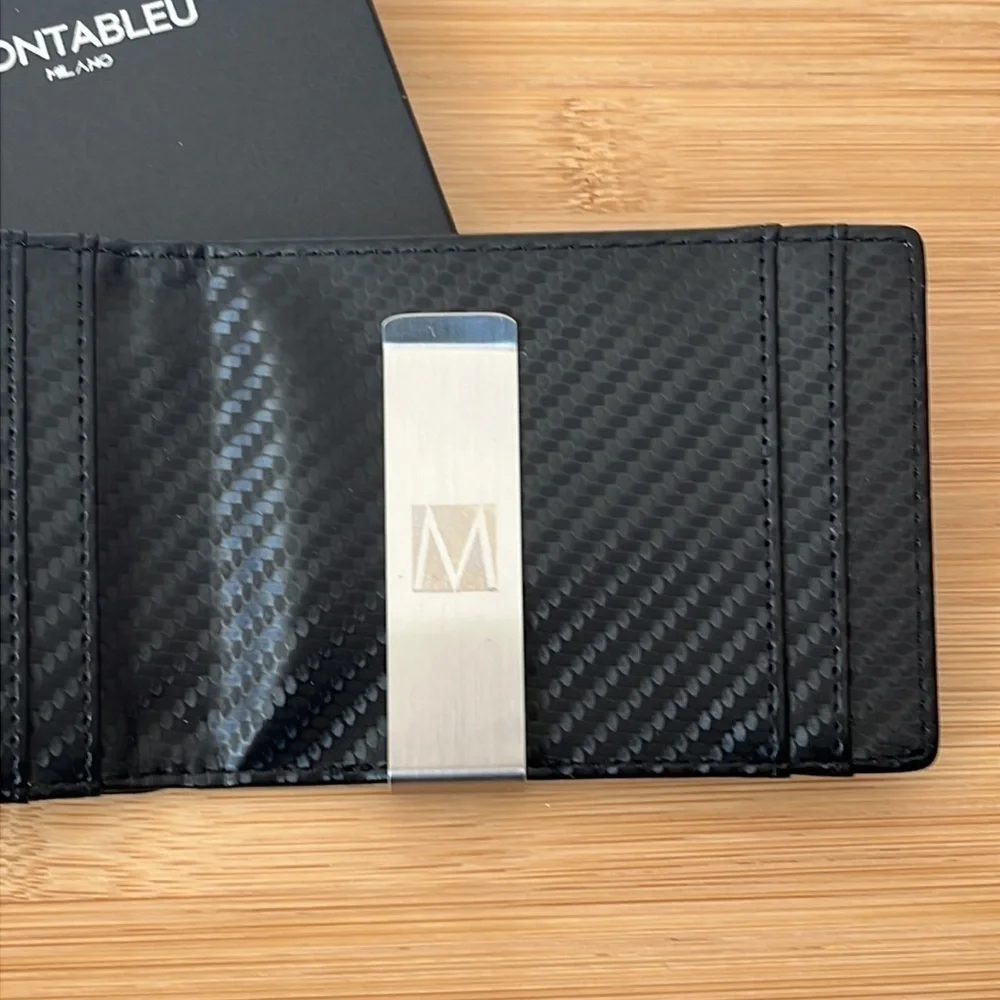 Brand New Montableu Carbon Black Slim Minimalist Wallet w/ Money Clip Executive